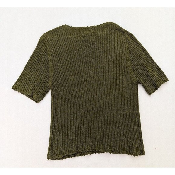 Vintage 90s Women's Sweater Size XL Green Short Sleeve Ribbed Croft & Barrow - Picture 13 of 14
